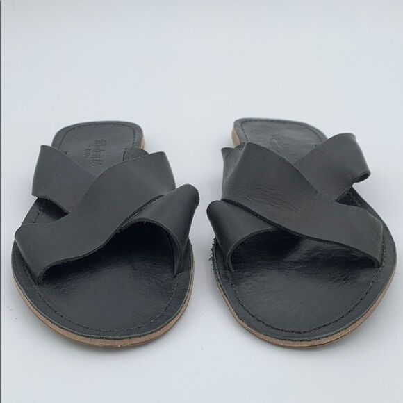 Madewell Black Leather Women's slip on cross over Sandals size 10 - Picture 2 of 10